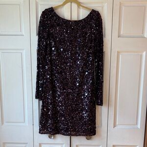 Aidan Mattox Black Sequin Long Sleeve Cocktail Dress